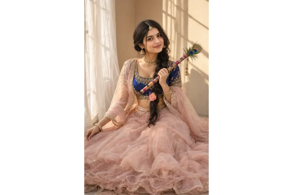 Radha Rani Pink and Blue Lehenga Portrait