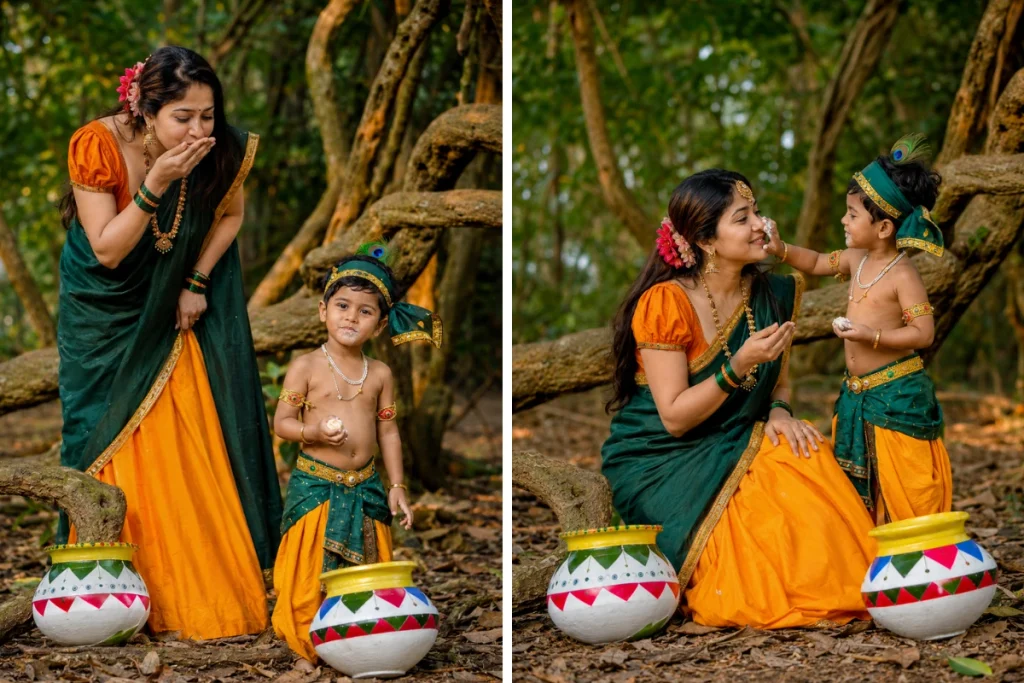 Yashoda Maa and Bal Krishna with Butter Matkis