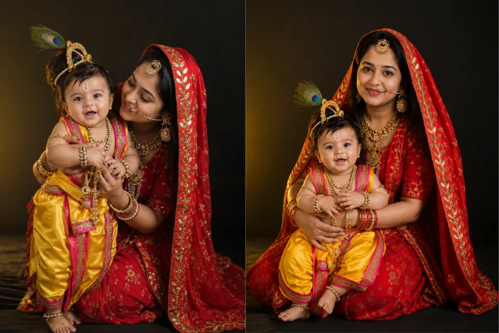 Yashoda Maa and Little Krishna in a Loving Mother-Child Pose