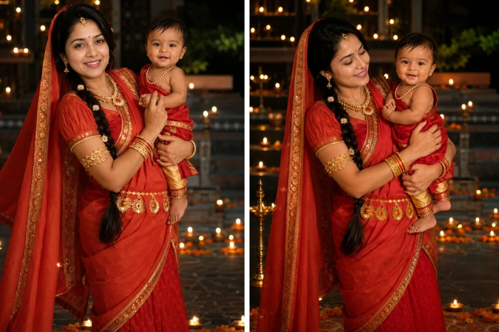 Festive Evening Yashoda Maa and Baby Krishna Portrait
