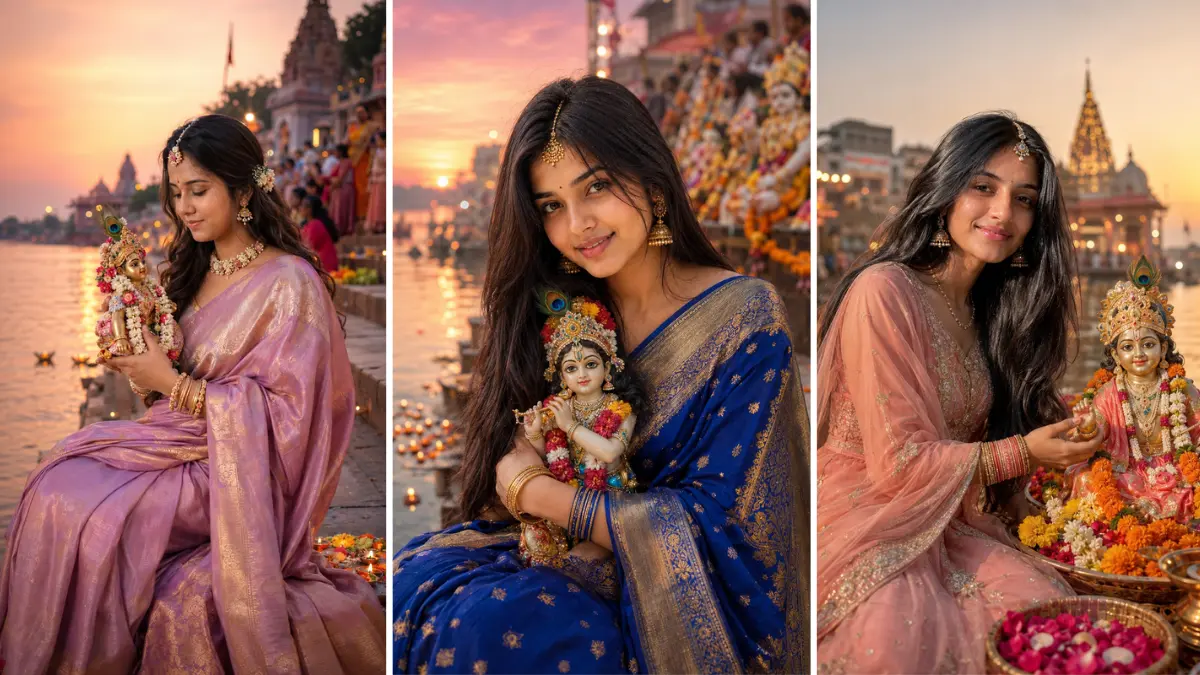 7 Janmashtami Krishna Visarjan AI Photo Prompts for Girls | Ultra-Realistic Devotional Looks
