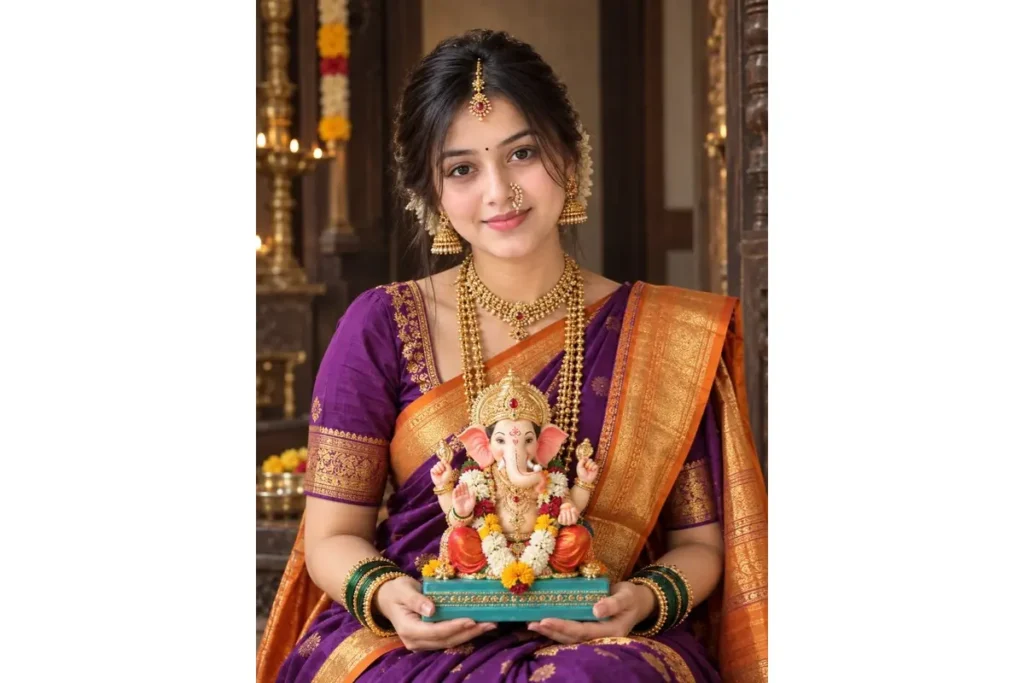 Purple Maharashtrian Lugda with Ganesha