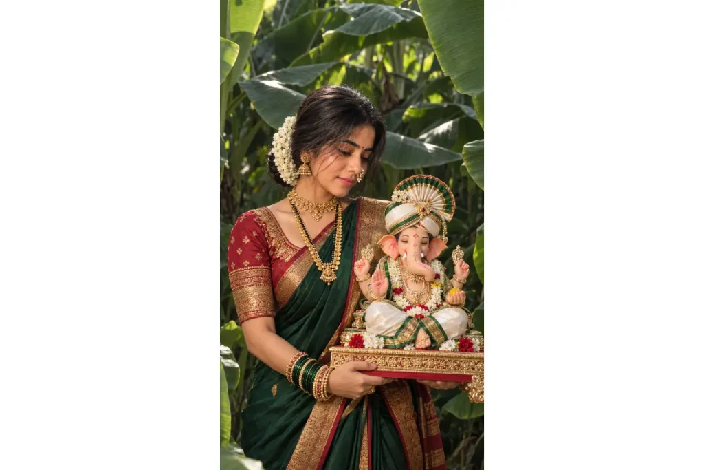 Dark Green Navari with Bappa in a Banana Plantation