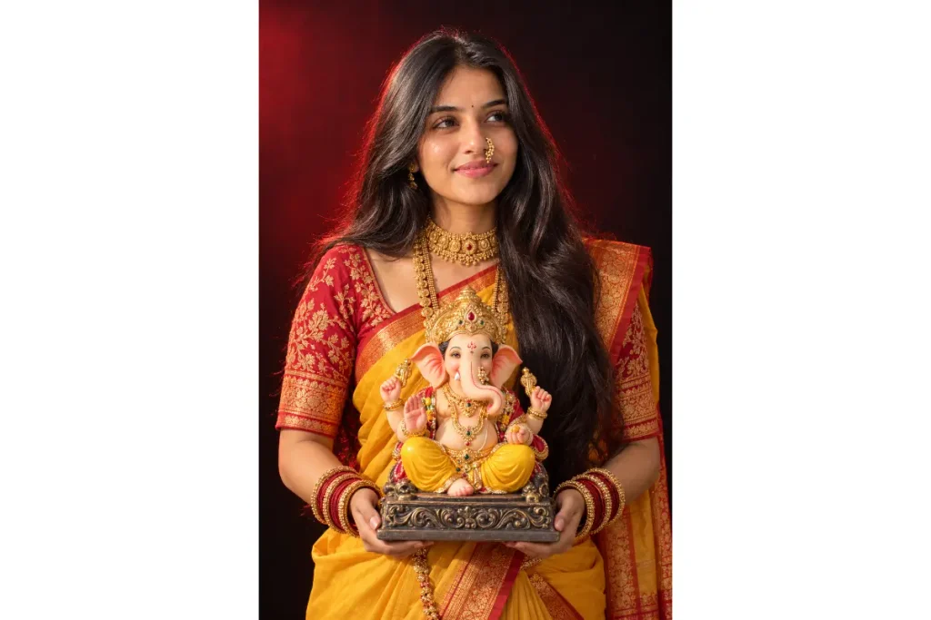 Mustard-Yellow Navari with Red Blouse
