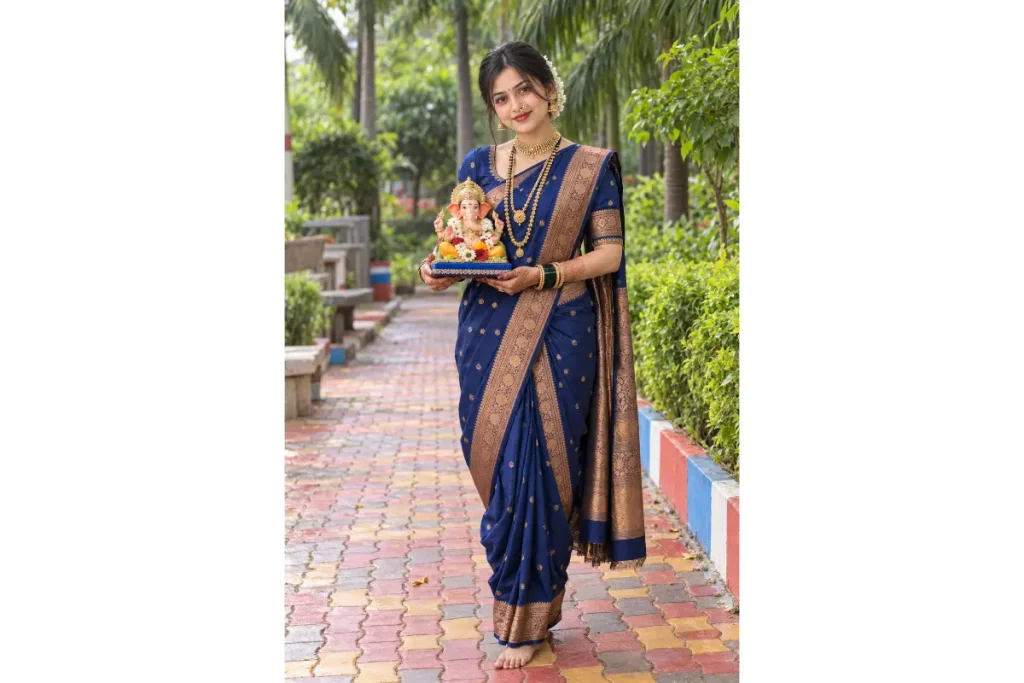  Blue Navari Lugda with Bappa in a Garden