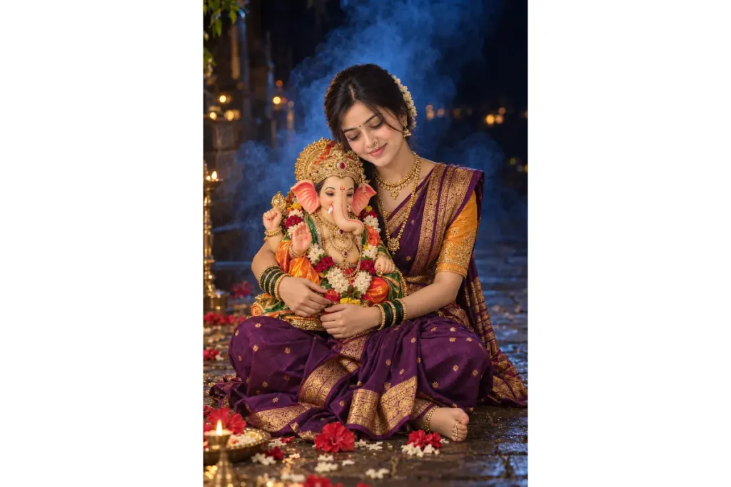 Royal Purple Navvari Devotional Pose with Blue Smoke