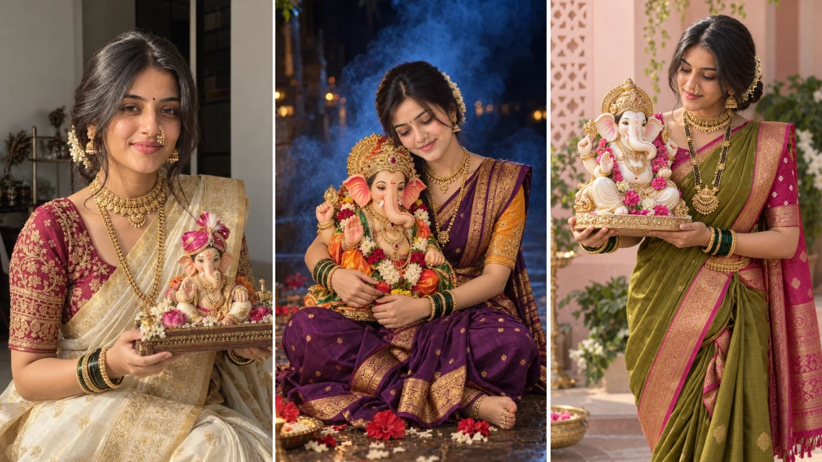 14 Maharashtrian Look with Bappa AI Photo Prompts for Girls | Ganesh Chaturthi