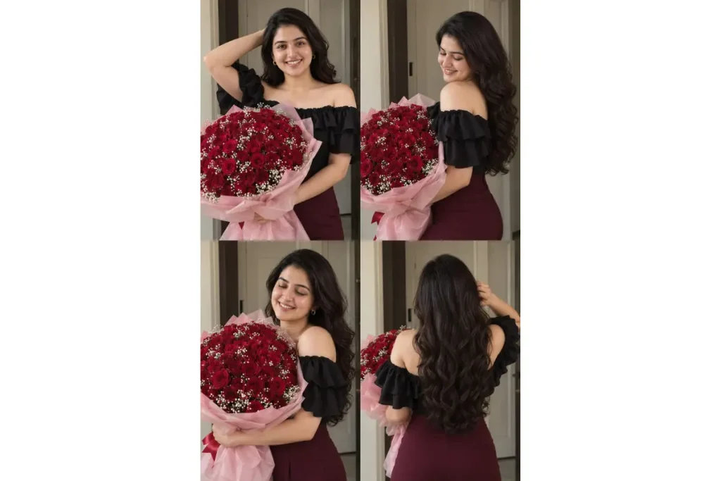 Red Rose Birthday Portrait Collage — 2×2 Grid