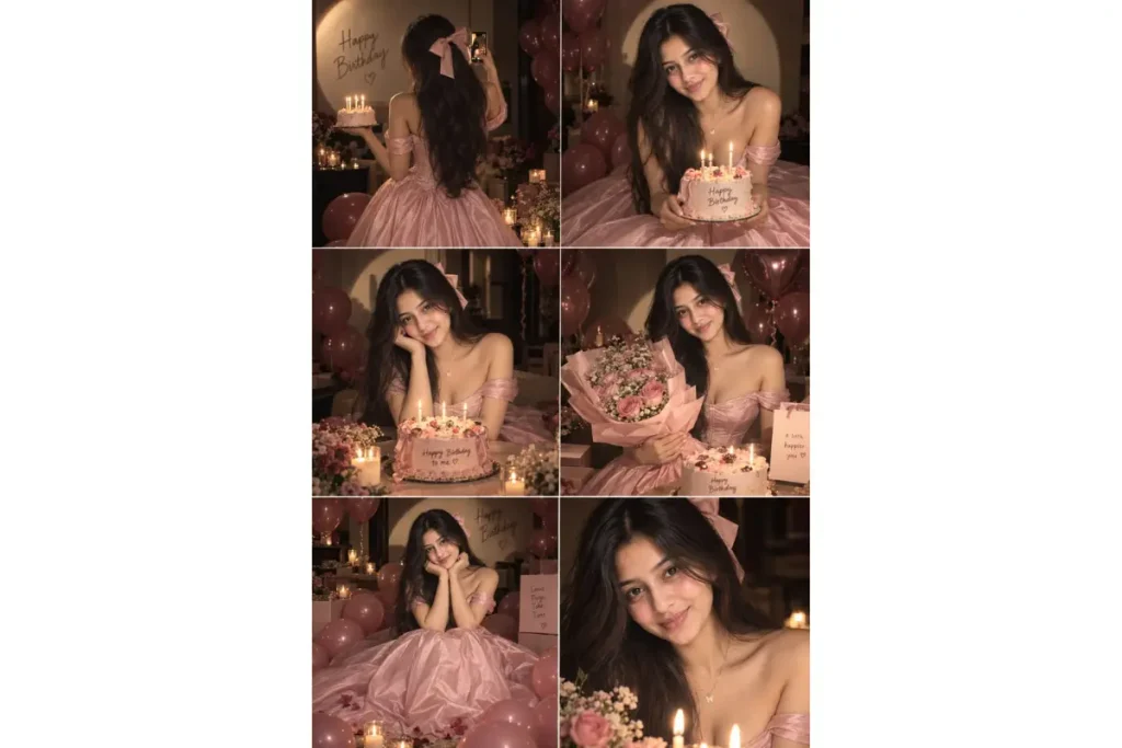 Blush-Pink Ball Gown Birthday Photoshoot — 2×3 Grid