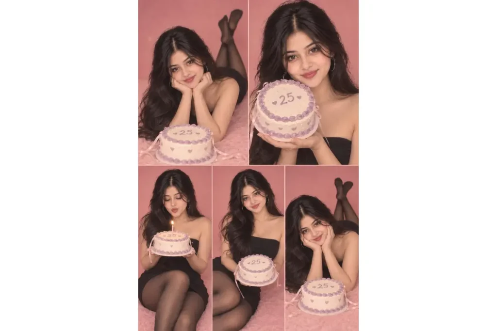 Pink Vintage Birthday Cake Collage — 5-Frame Layout