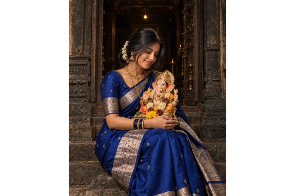Royal Blue Saree at an Old Temple